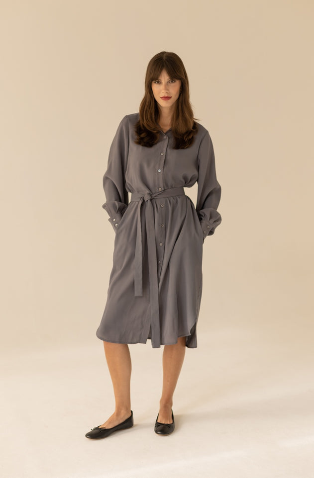 Shirt Dress Midi Grey