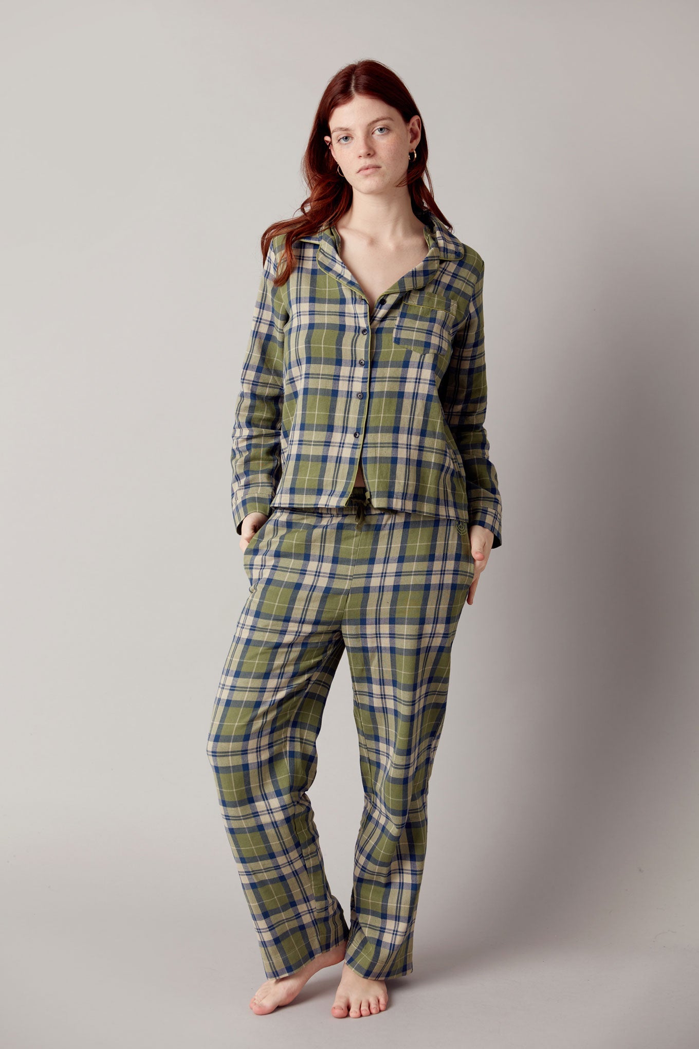 Jim Jam Katoenen Pyjamaset voor Dames Dennengroen
