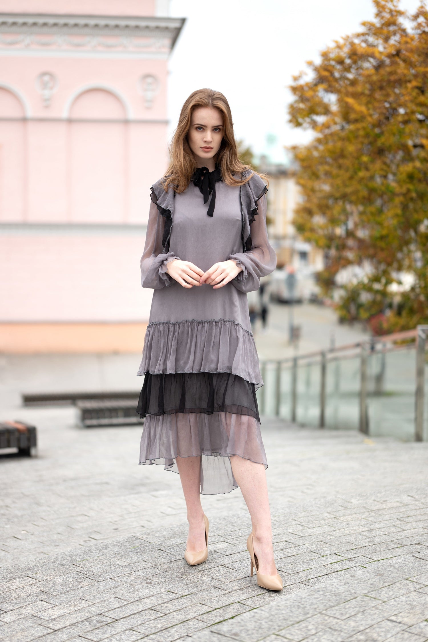 Aria Silk Dress Grey