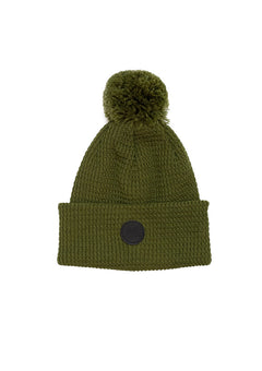 Merino Wool Pompom Beanie Moss Green voor kinderen