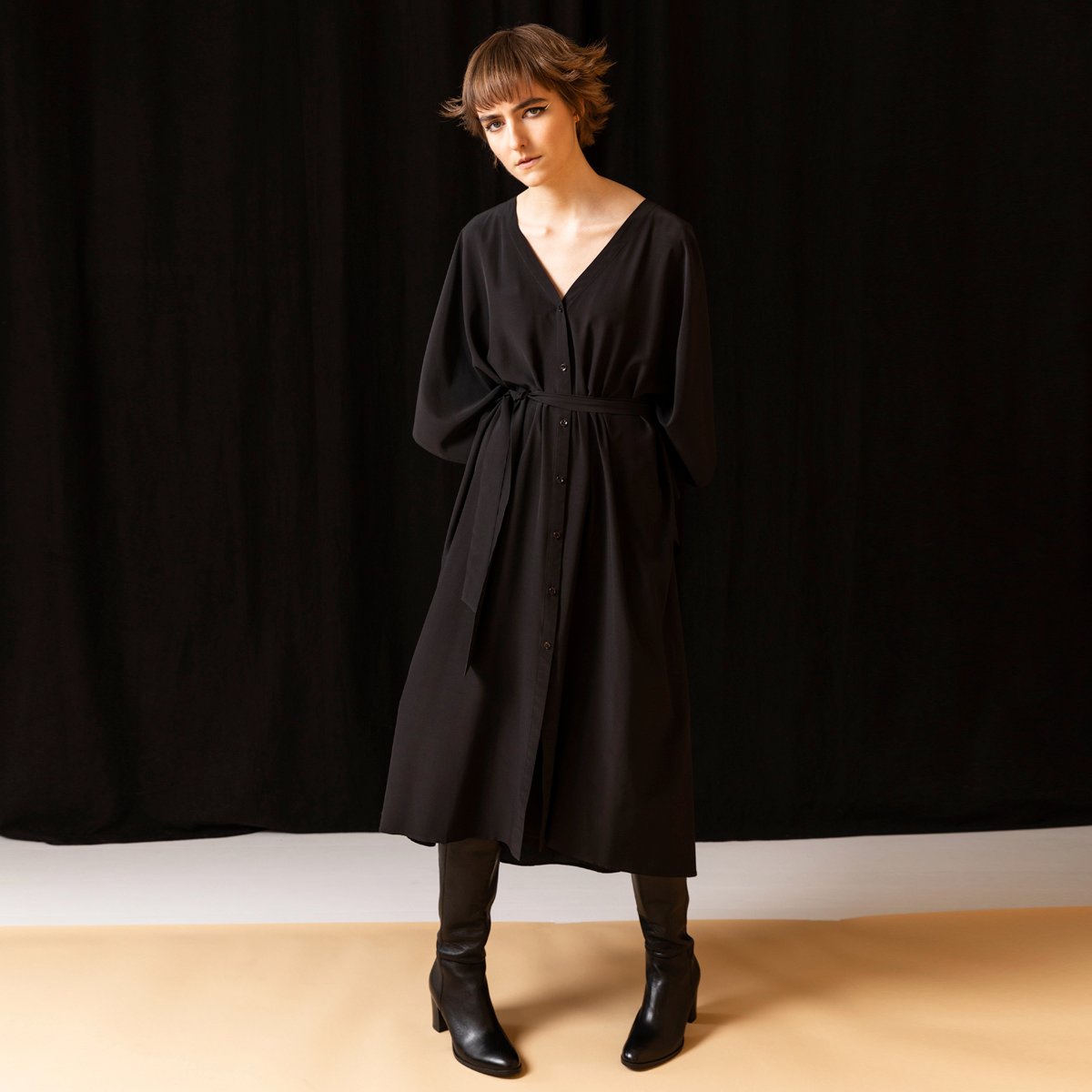 Riviera Long Silk Caftan Black
