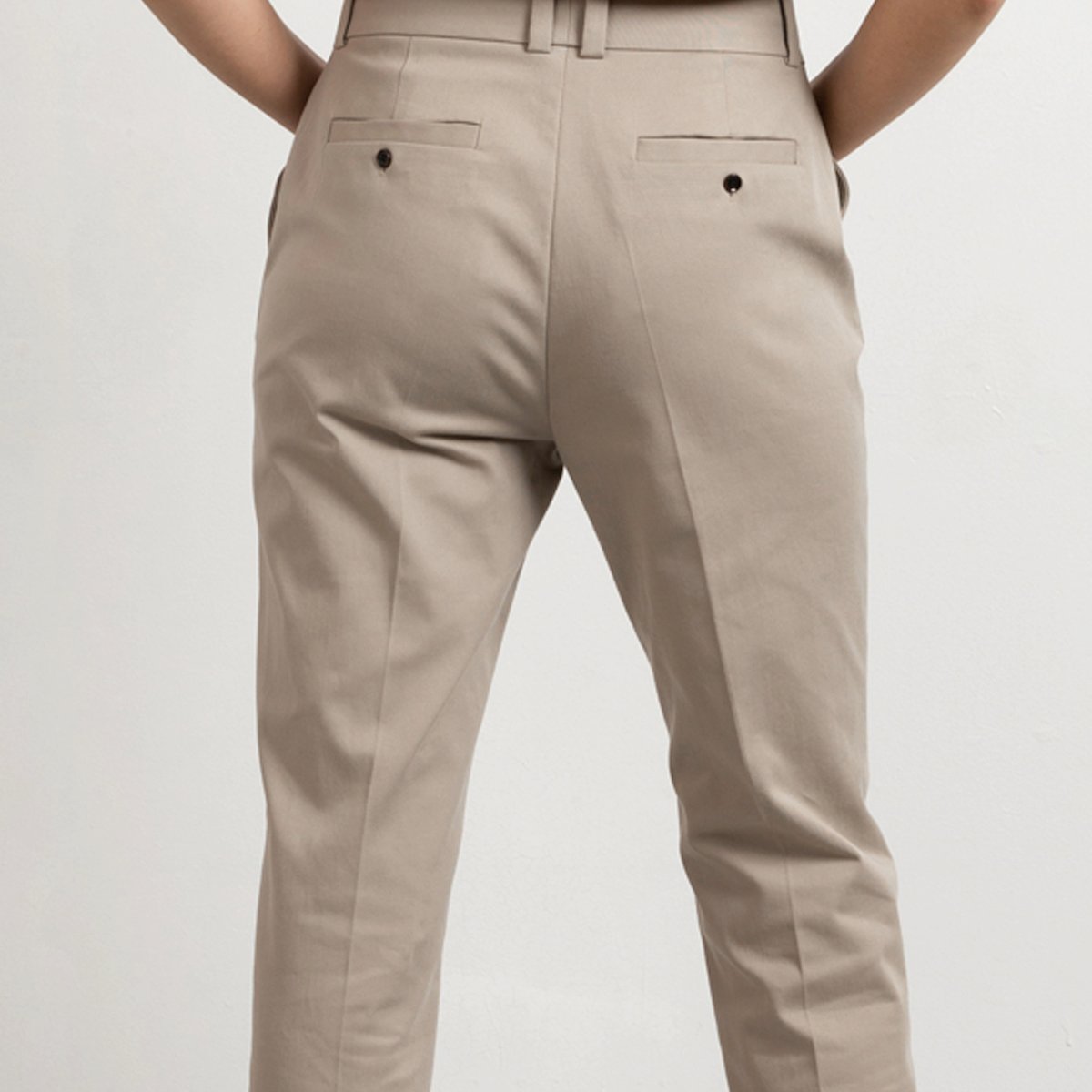 Katoen stretch lange broek zand
