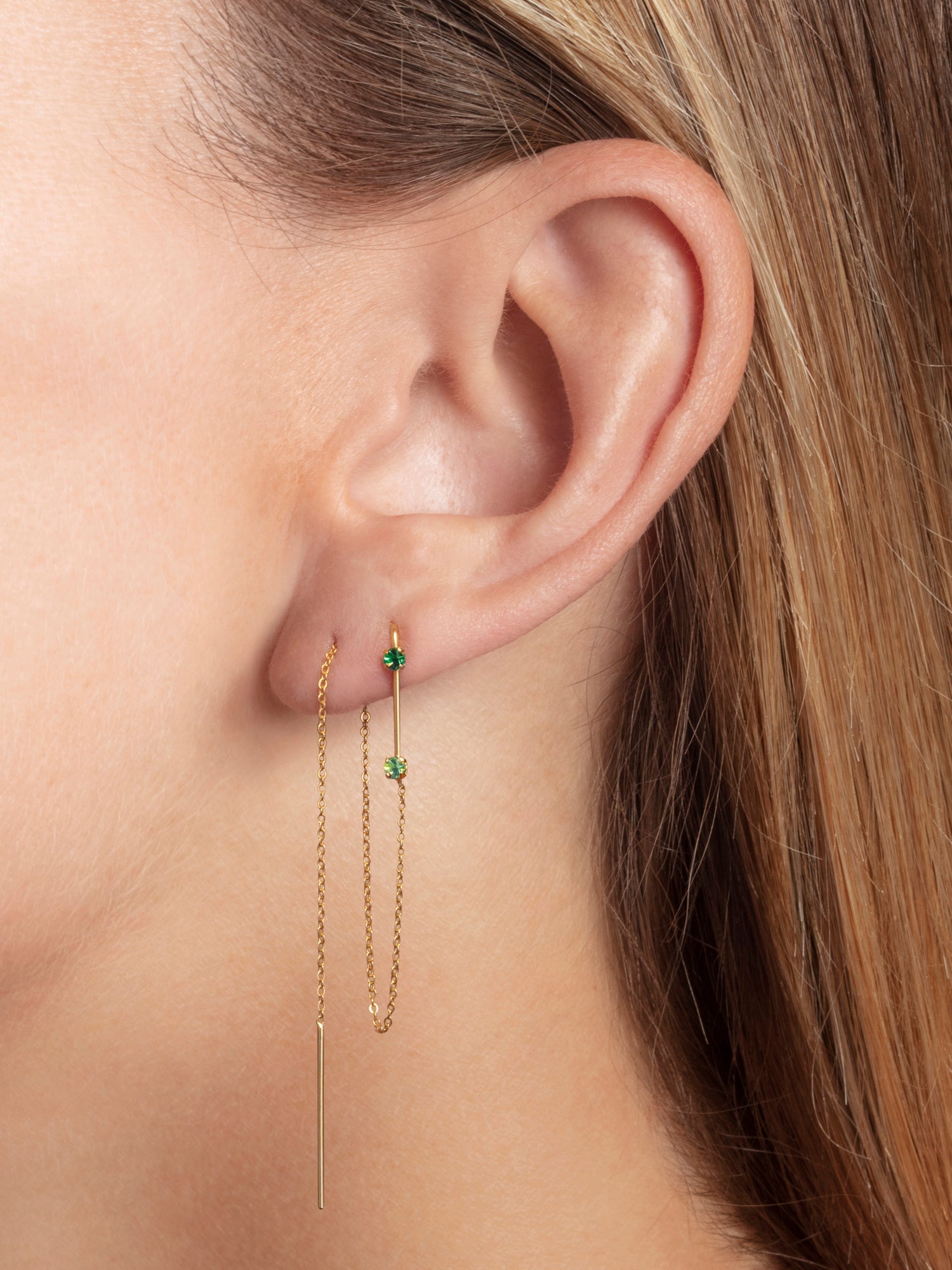 Prosper Single Chain Earring Green
