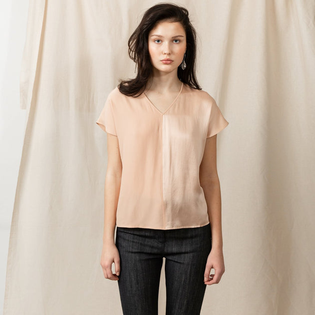 Revolution Short Sleeve V-neck Silk Top Pink