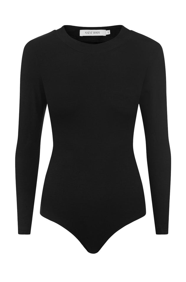 Effen Hals Bodysuit Zwart