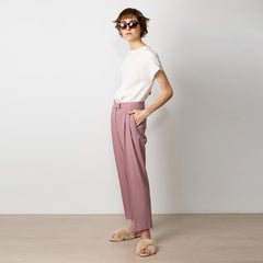 Cropped Pleated Wool Trouser Pink