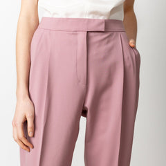 Cropped Pleated Wool Trouser Pink