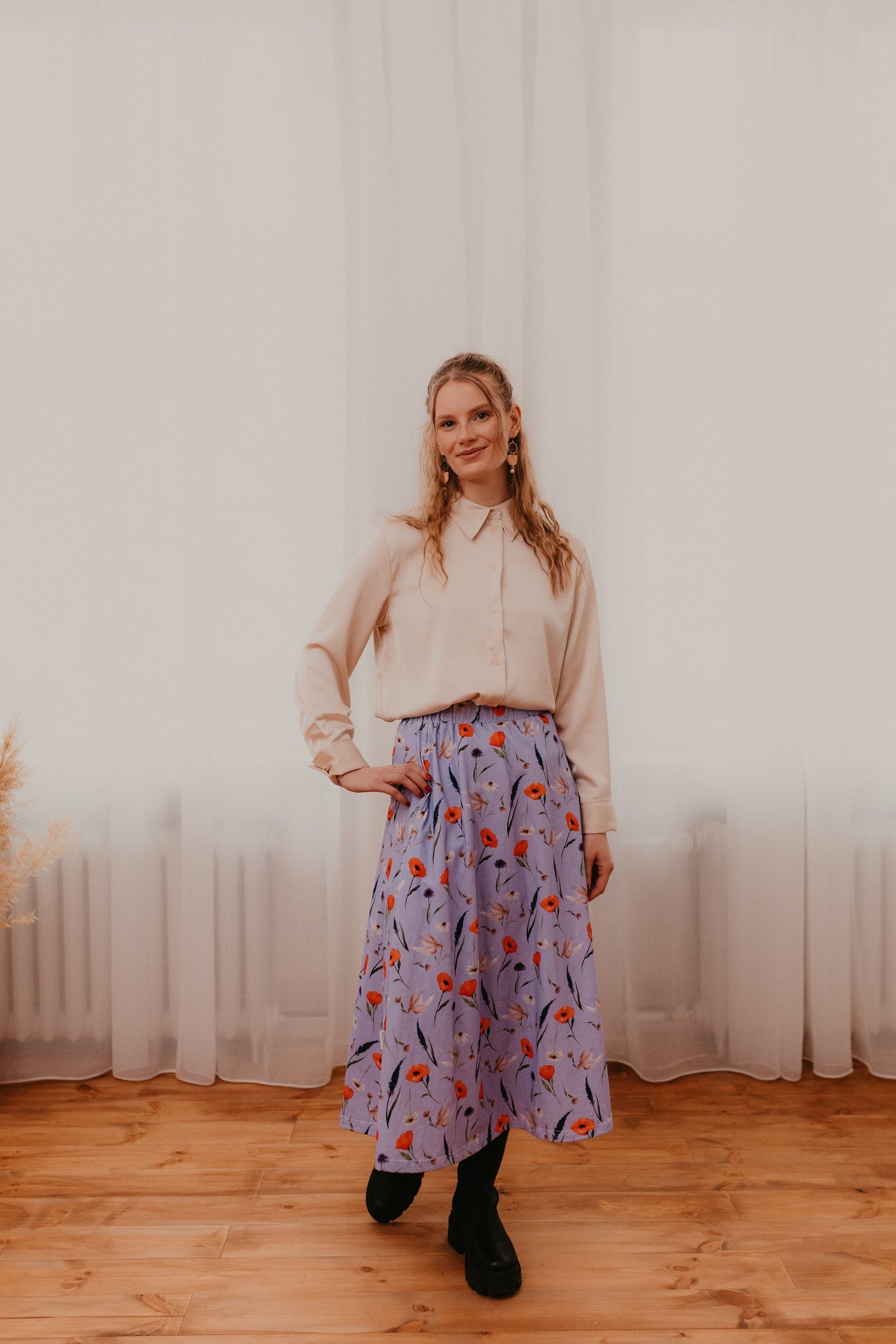 Kaino frilla rok lavendel kukkaniitty