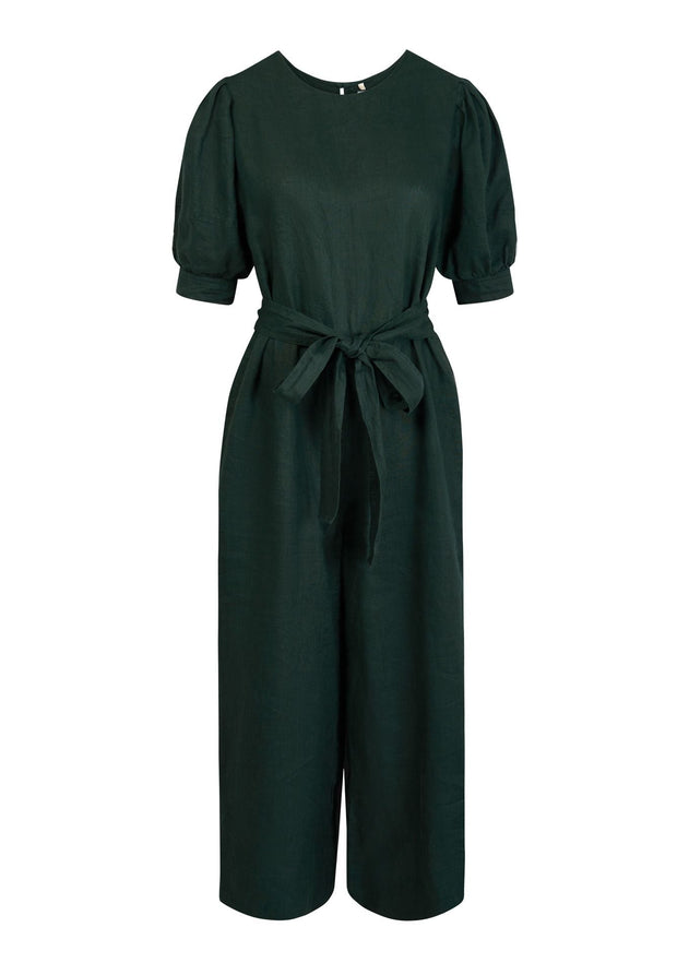 Faye Organic Linen Jumpsuit Teal Green