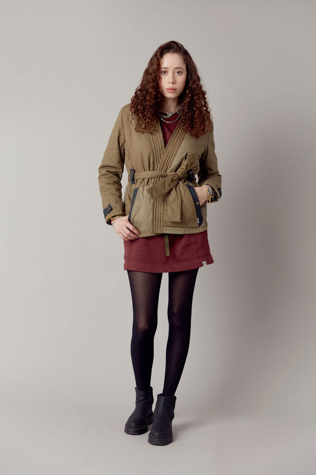 Zuri Katoenen Patchwork Jas Groen