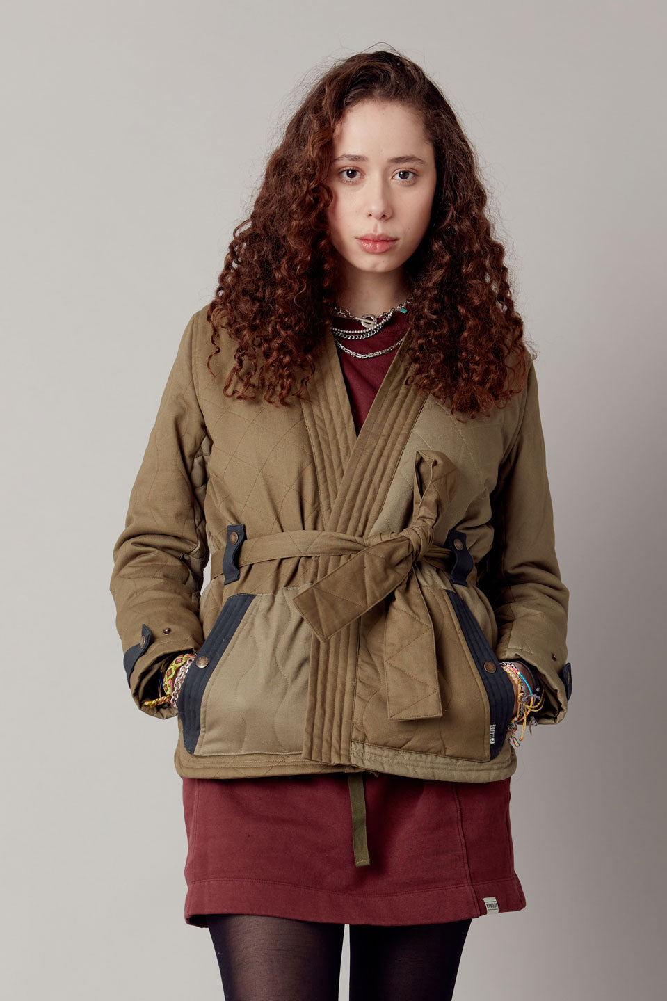 Zuri Katoenen Patchwork Jas Groen