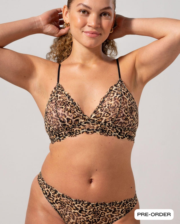 Lace Triangle Bralette Gold Leopard