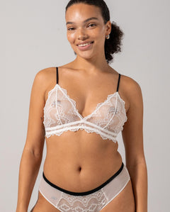 Lace Triangle Bralette White/Black