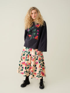 Dames's Botania geborduurd sweatshirt Zwart