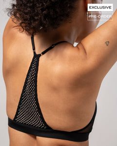 Mesh Back Satin Triangle Bralette Black/Silver