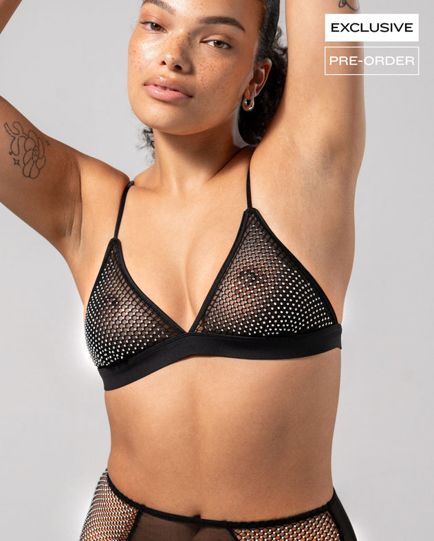 Mesh Triangle Bralette Black/Silver