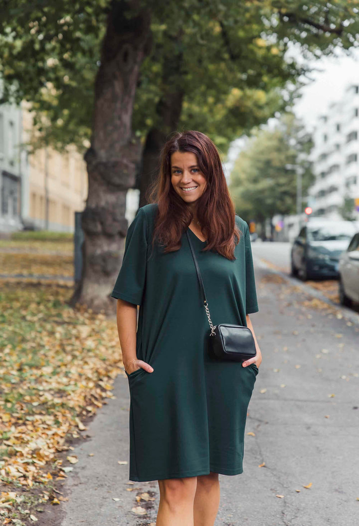 Deens Oranje Hijsen Dagelijkse eenvoudige v-hals jurk groen