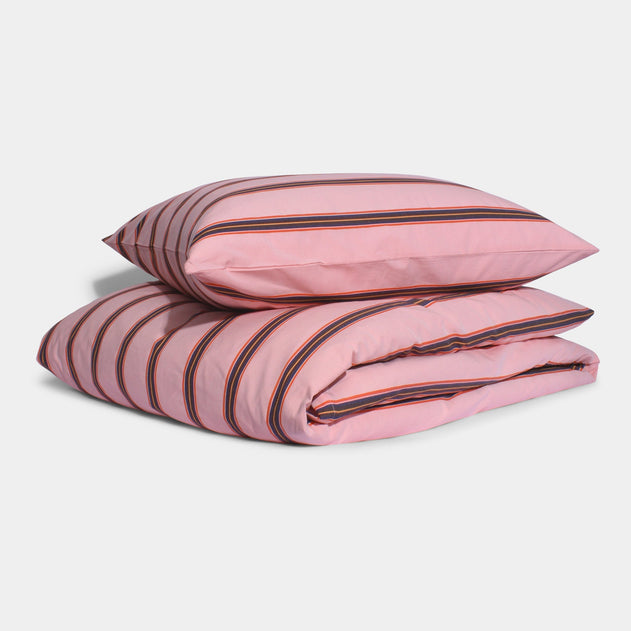 Katoenen dekbedovertrekset roze streep