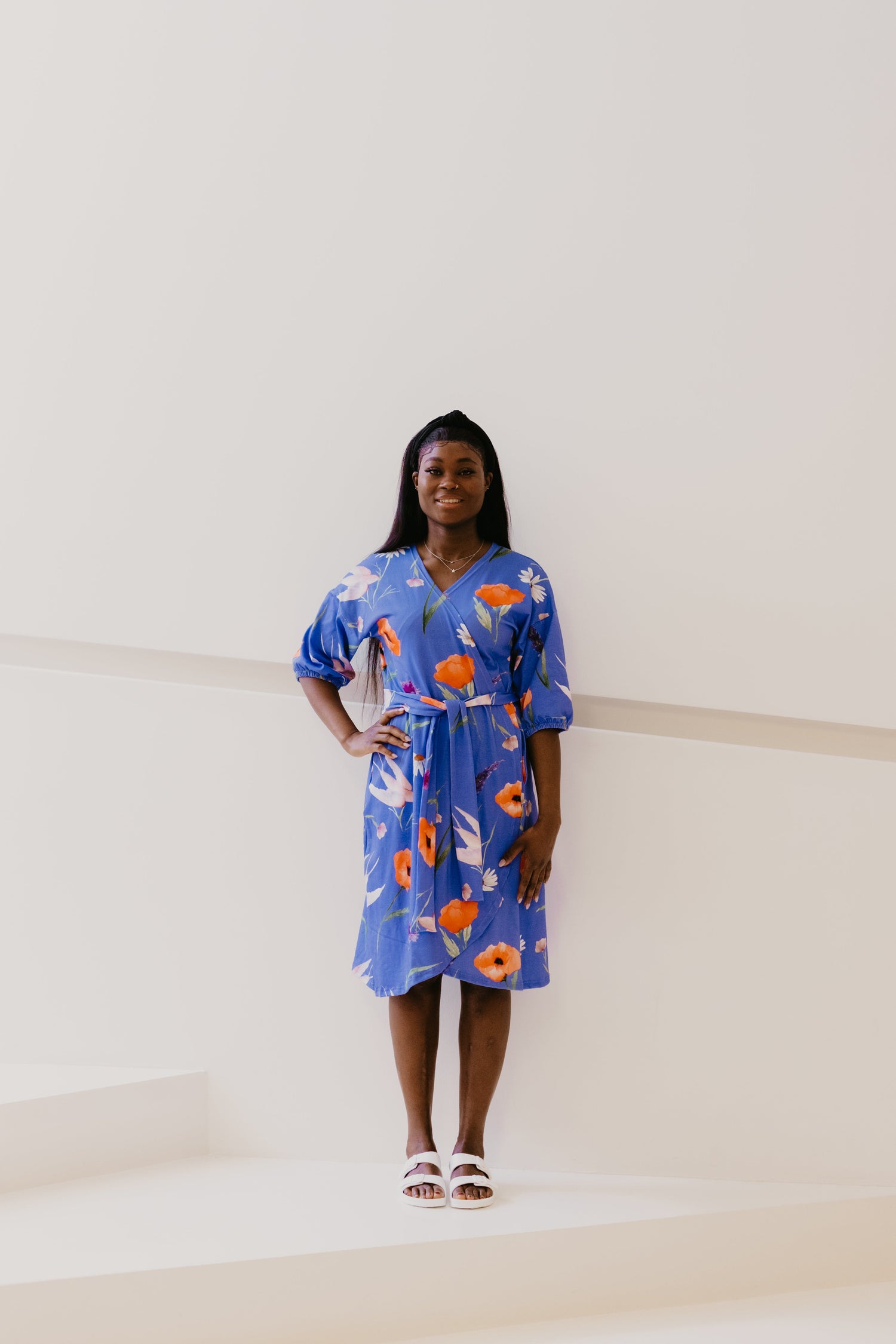Frida Wrap Dress Kukkaniitty Blauw