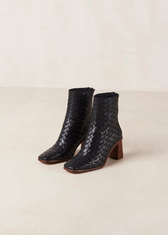 West Braided Leather Ankle Boots Black